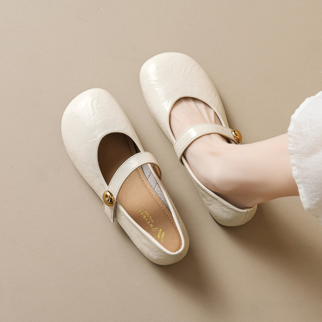 Damen Ballerinas mit elegantem Riemen und modischem Knopfdetail EB