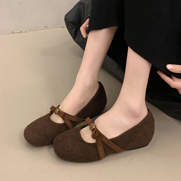 Damen elegante Filz-Ballerinas mit modischem Schleifenakzent EB