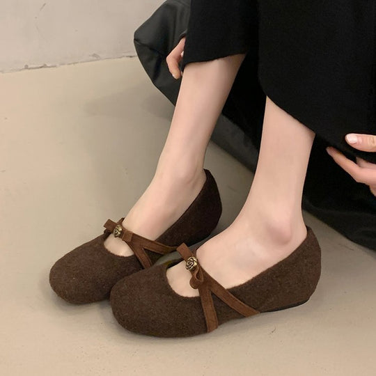 Damen elegante Filz-Ballerinas mit modischem Schleifenakzent EB