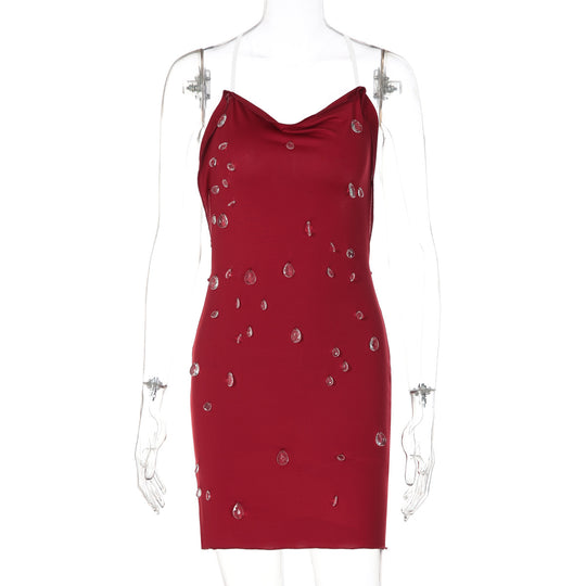 Damen figurbetonendes Minikleid mit eleganter Drapierung und transparenten Applikationen EB