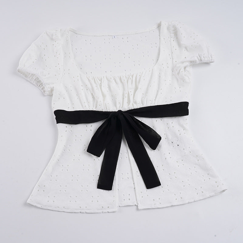 Damenbluse mit Raffungen und dekorativem Bindeband EB