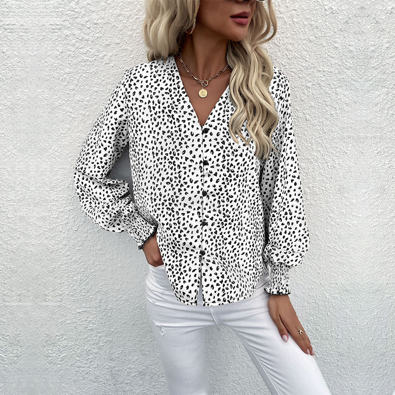 Damen Bluse mit modernem Punktedesign und elastischen Ärmeln EB