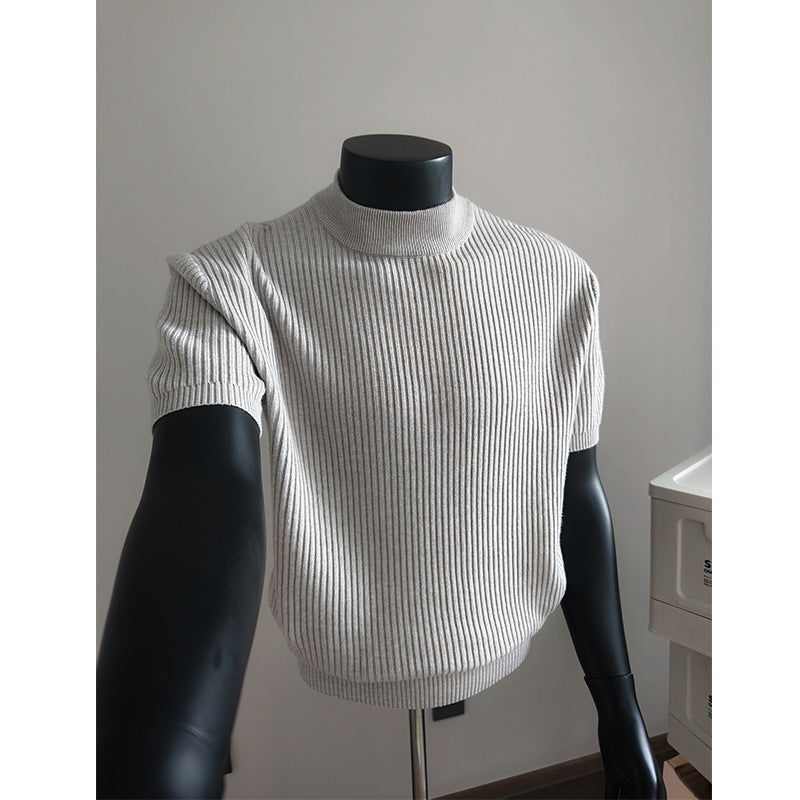 Herren nan kurzärmeliges Rippstrick-Shirt mit Stehkragen und schmaler Passform EB