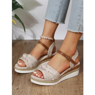 Damen Wedge-Sandaletten mit dekorativer Schleife EB