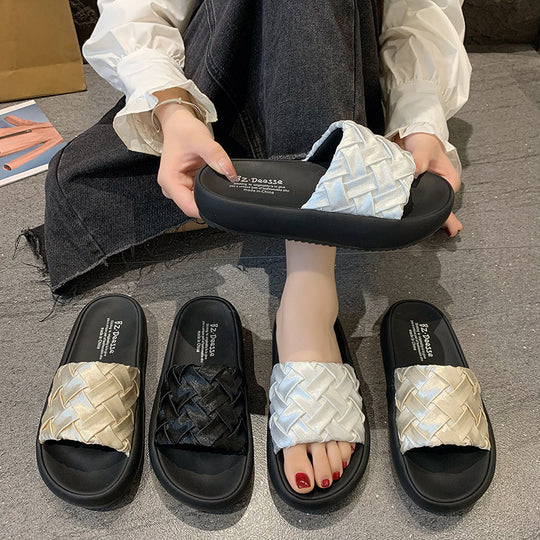 Damen elegante Clogs mit geflochtenem Obermaterial und rutschfester Sohle EB