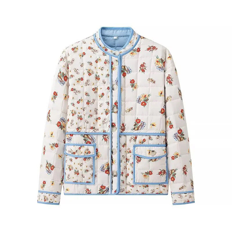 Damen Blumengestickte Steppjacke mit praktischen Taschen und modernem Schnitt EB