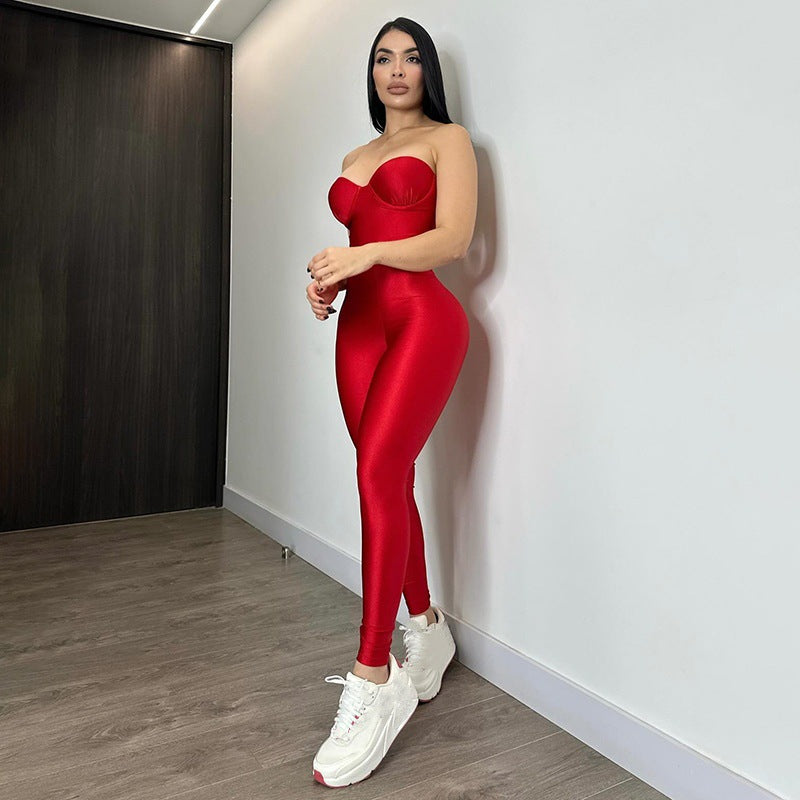 Damen Körperbetonter Jumpsuit mit Bügel-Bustier EB