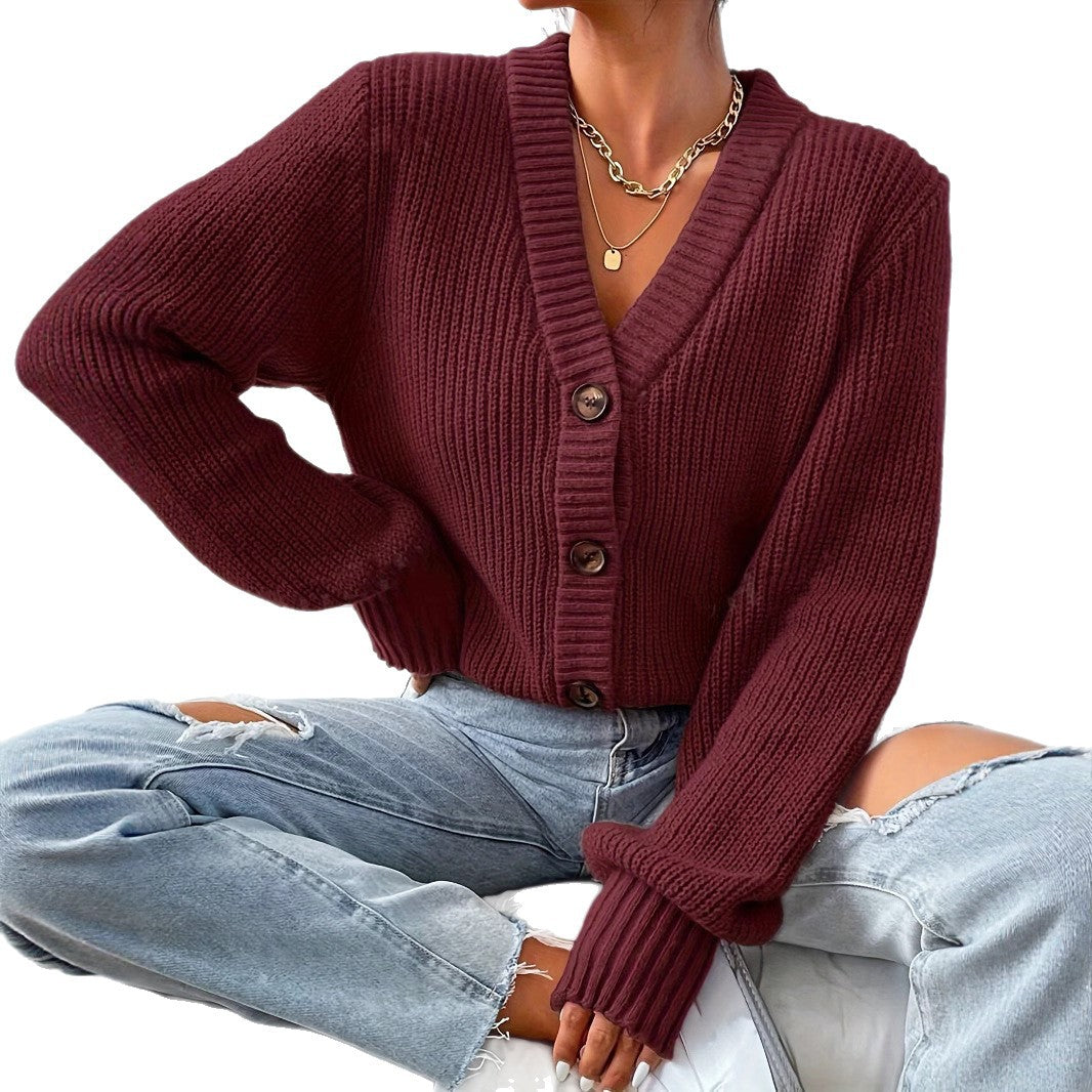 Damen bequeme Strickjacke mit schickem V-Ausschnitt EB