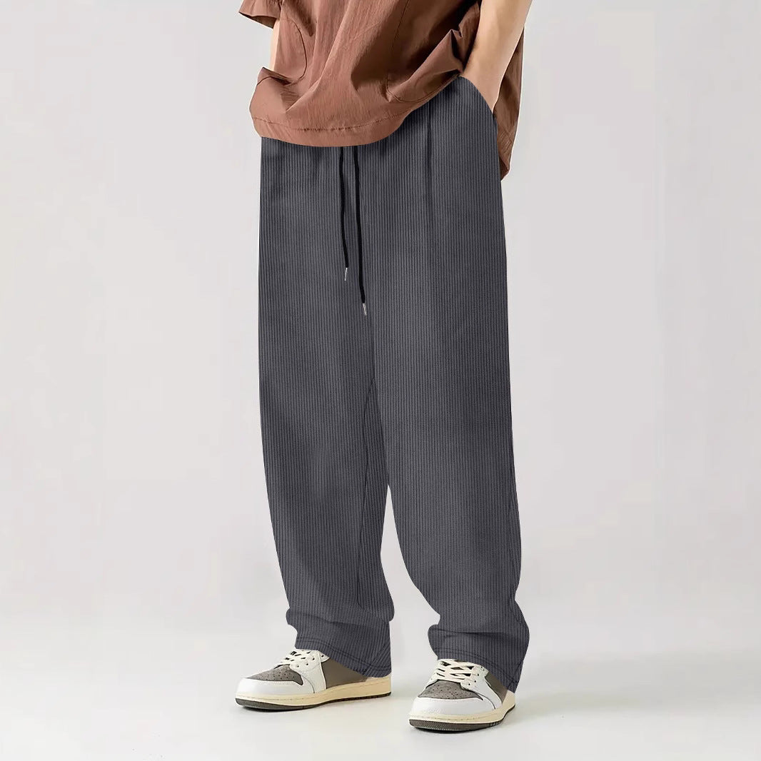 Herren nan weite Relax-Freizeithose aus geripptem Jersey mit Kordelzug, Seitentaschen und weitem Bein EB