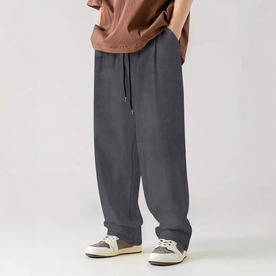 Herren nan weite Relax-Freizeithose aus geripptem Jersey mit Kordelzug, Seitentaschen und weitem Bein EB