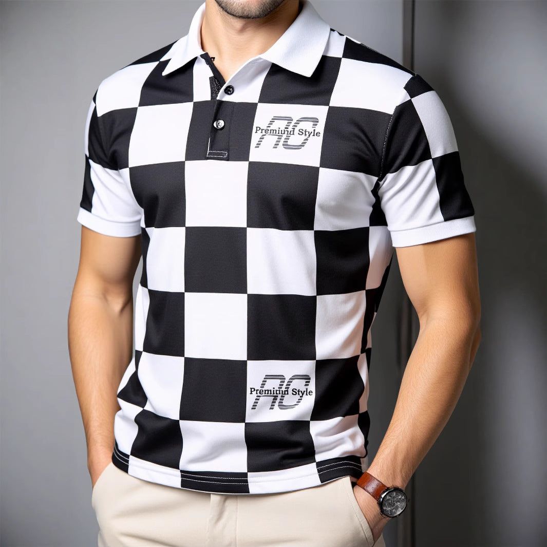 Herren Polo-Shirt mit kariertem Muster und modernem Kragen EB