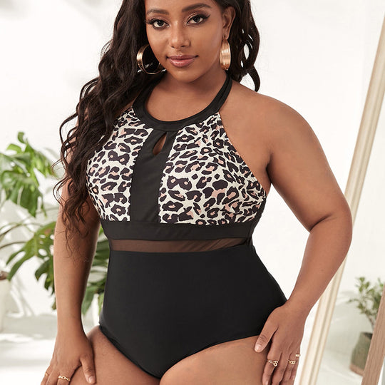 Damen Einteiler Badeanzug mit modischen Cut-Outs und animalischem Design EB
