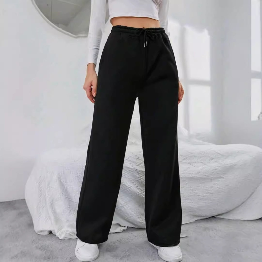 Damen nan High‑Waist Wide‑Leg Jogginghose mit elastischem Komfortbund, Kordelzug und tiefen Eingrifftaschen EB