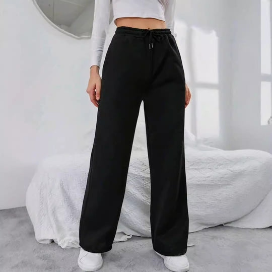 Damen nan High‑Waist Wide‑Leg Jogginghose mit elastischem Komfortbund, Kordelzug und tiefen Eingrifftaschen EB