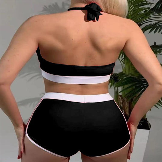 Damen Sport-Bikini-Set mit verstellbaren Trägern und hochgeschnittenen Shorts EB