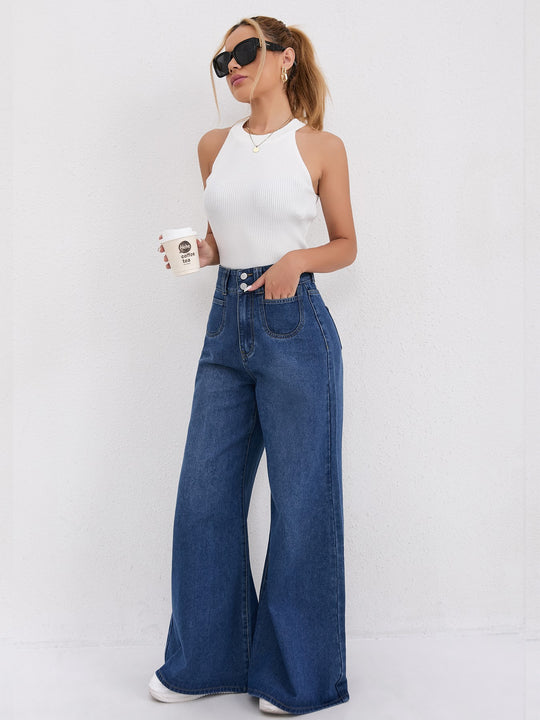 Damen Weite High-Waist Jeans mit eleganter Beinform EB
