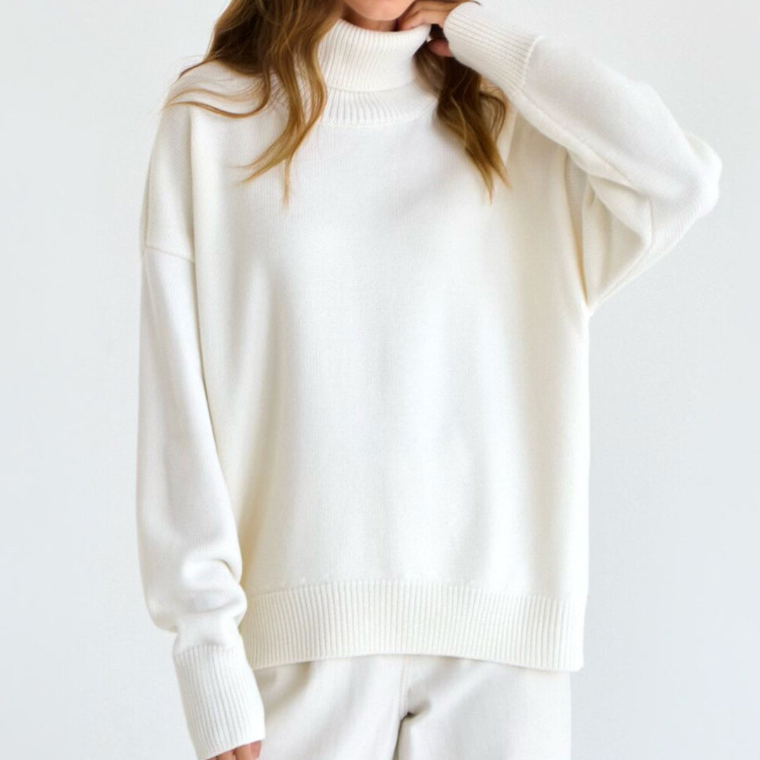 Damen Oversized Rollkragenpullover mit Rippstruktur EB