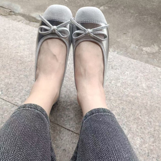 Damen Ballerinas mit zarten Schleifen und weichem Veloursleder EB