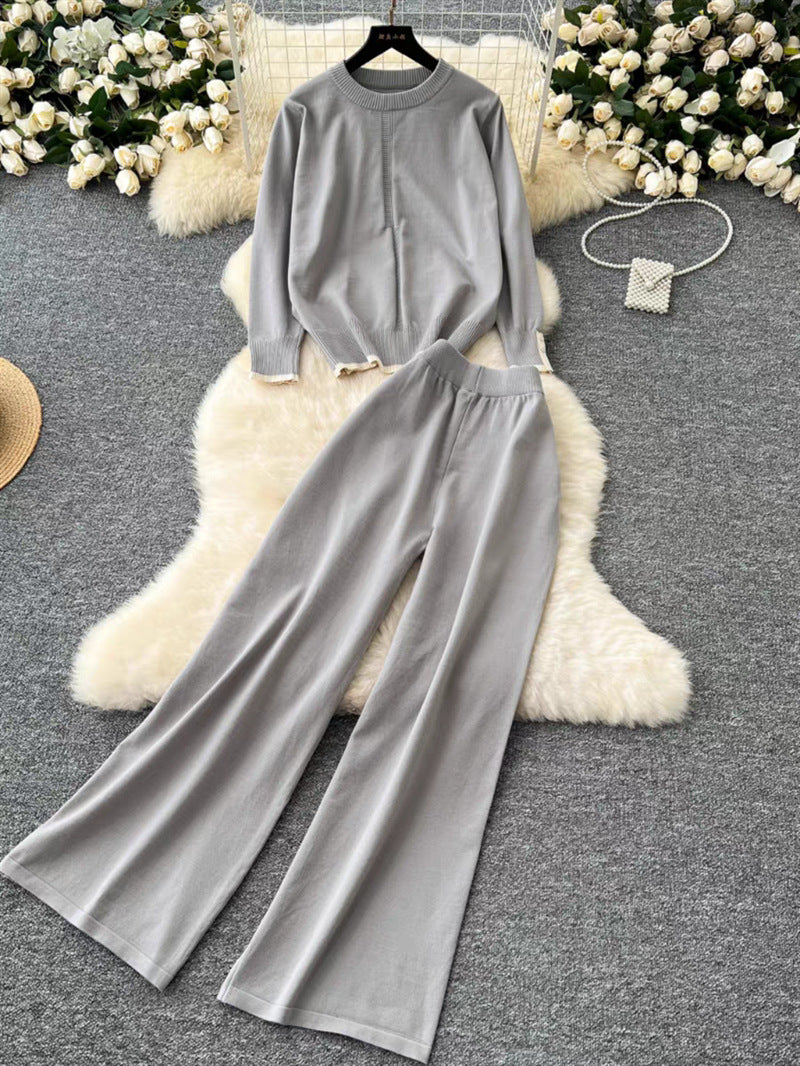 Damen modisches und bequemes Strick-Loungewear-Set mit weitem Bein EB