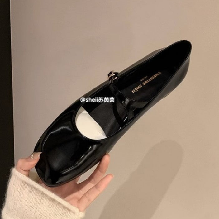 Damen elegante Ballerinas mit dekorativem Riemendesign und komfortablem Blockabsatz EB