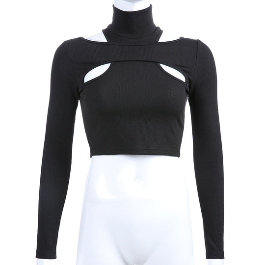Damen trendiges Oberteil mit Cut-Outs und hohem Kragen EB