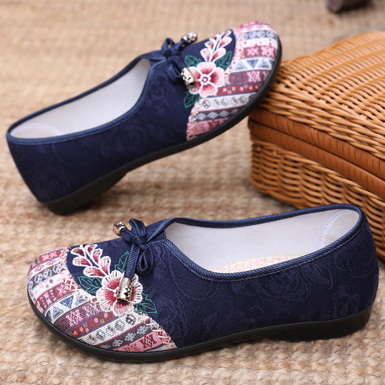 Damen Elegante und kunsthandwerkliche Ballerinas mit floralem Stickdesign EB
