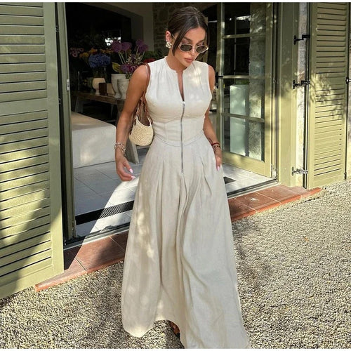 Damen Elegantes Midi-Kleid mit durchgehendem Reißverschluss und figurformendem Schnitt EB