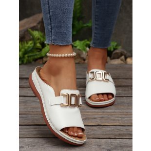 Damen Offene Mules mit modischer Schnallenapplikation EB