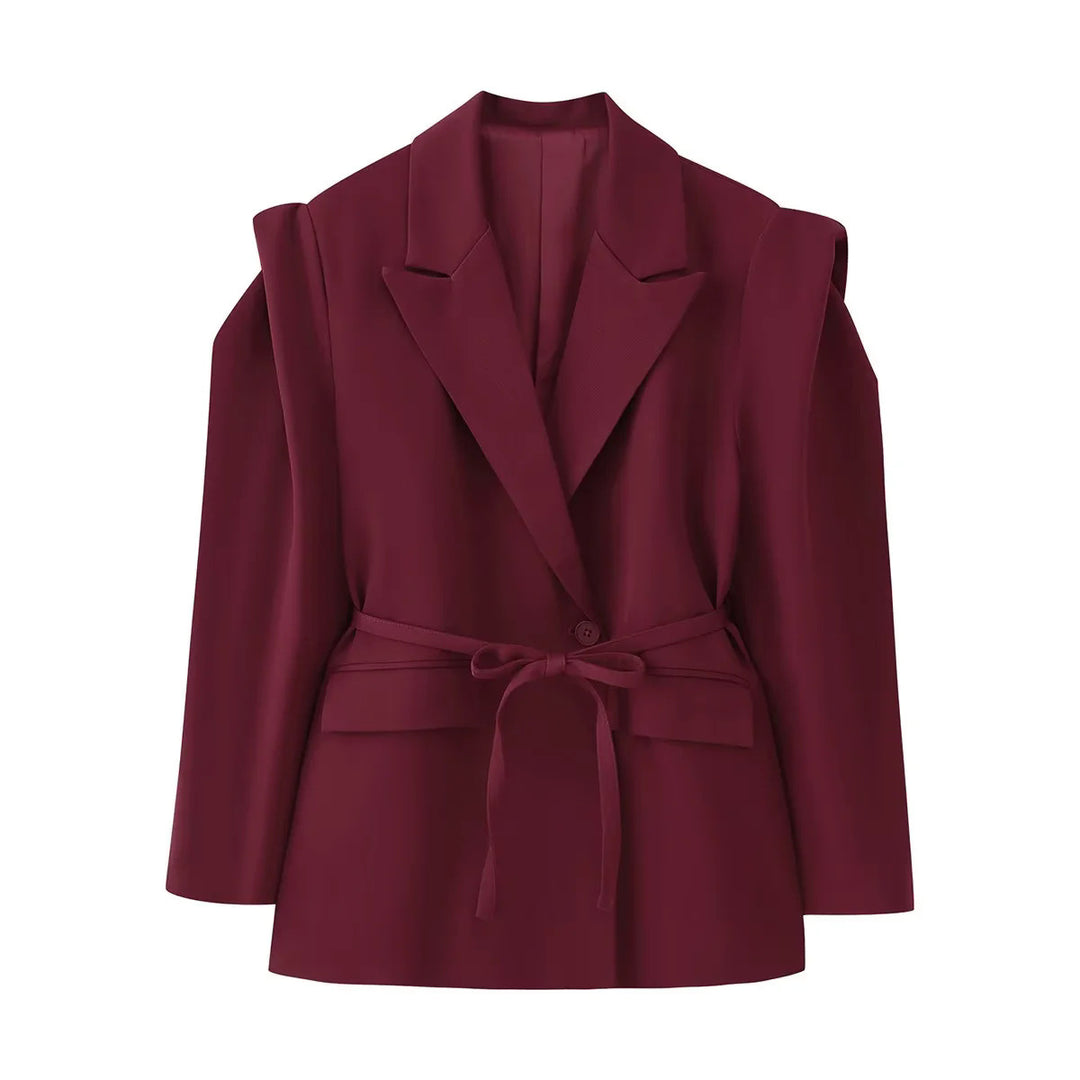 Damen Blazerjacke mit breiten Schultern und taillierbarem Gürtel EB