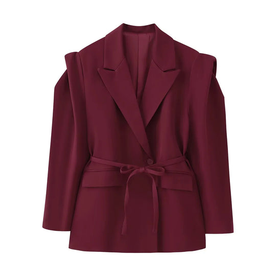 Damen Blazerjacke mit breiten Schultern und taillierbarem Gürtel EB