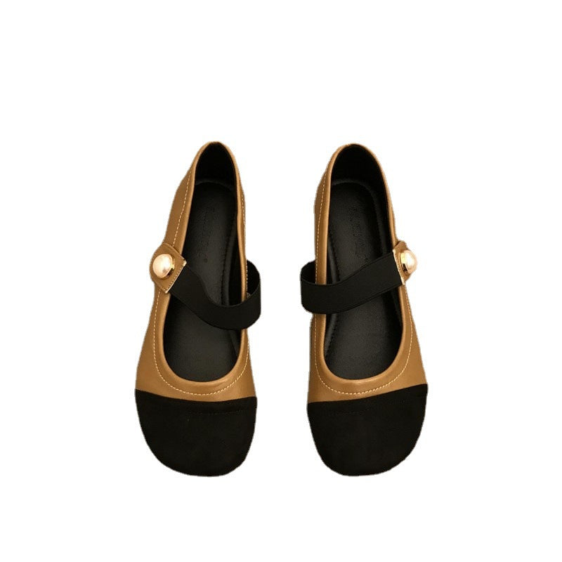 Damen Elegante Ballerina-Schuhe mit Perlenverzierung und bequemen Riemen EB