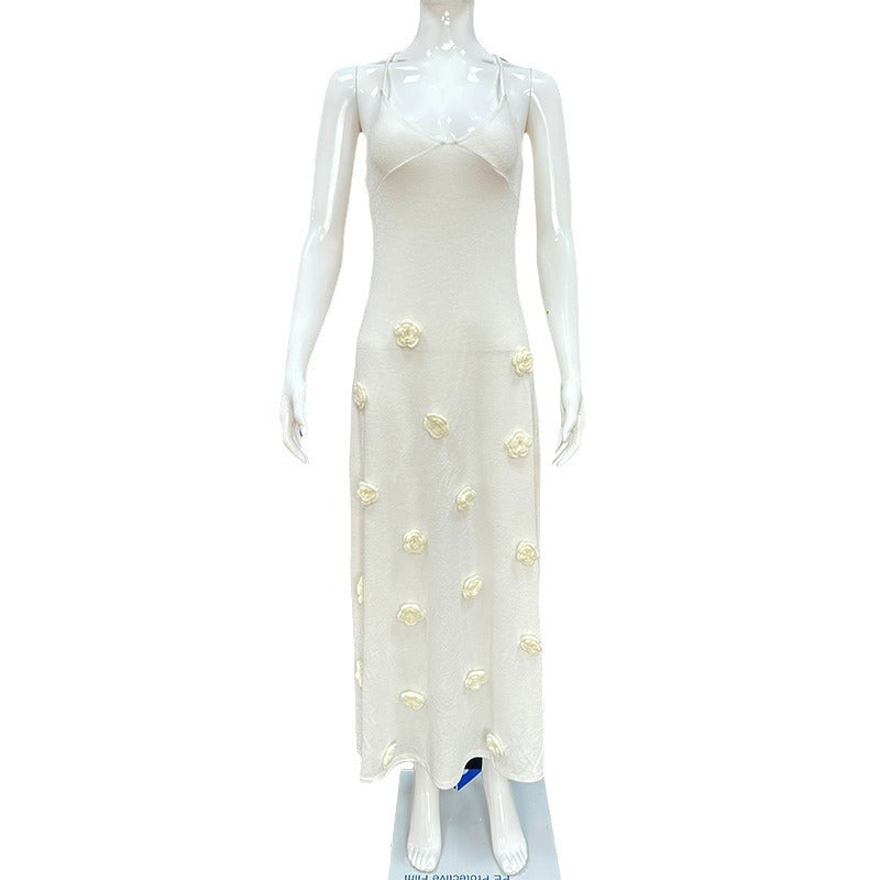 Damen elegantes glitzerndes Maxikleid mit floralen Applikationen EB
