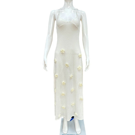 Damen elegantes glitzerndes Maxikleid mit floralen Applikationen EB