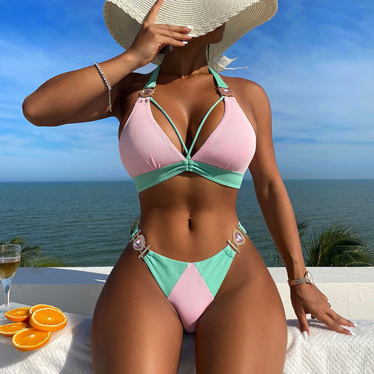 Damen High-Waist Bikini-Set mit raffinierten Schmuckdetails EB