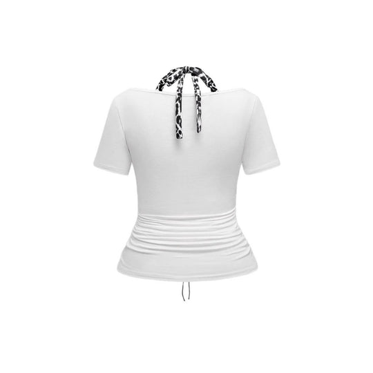 Damen Trendy Crop-Top mit einzigartigem Grafikdruck und Schnürdetails EB