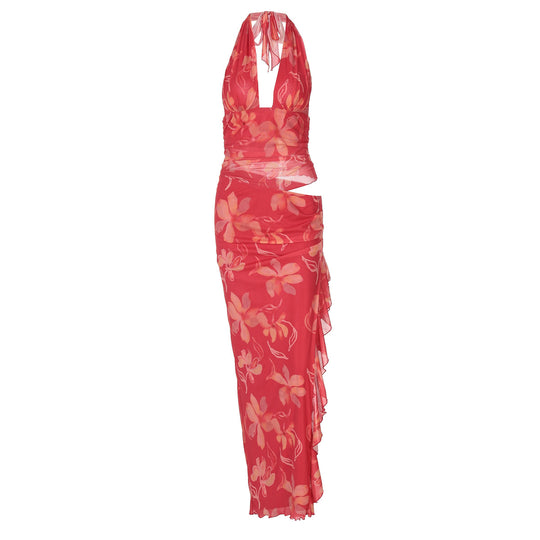 Damen Elegantes Maxikleid mit offenem Rücken und floralen Akzenten EB