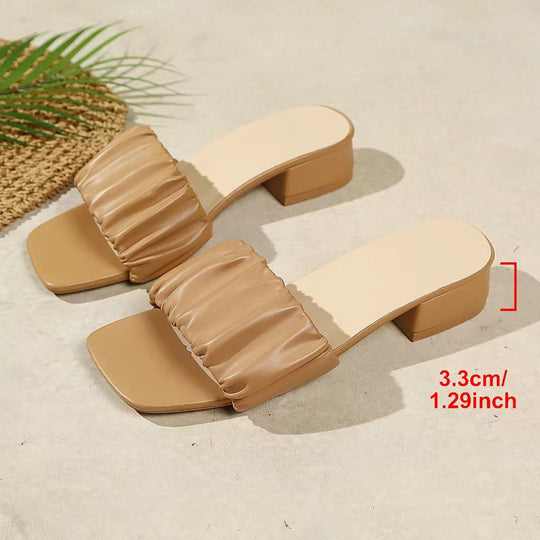 Damen Slip-On Sandalen mit modischem Falten-Design und bequemer Blockabsatz EB