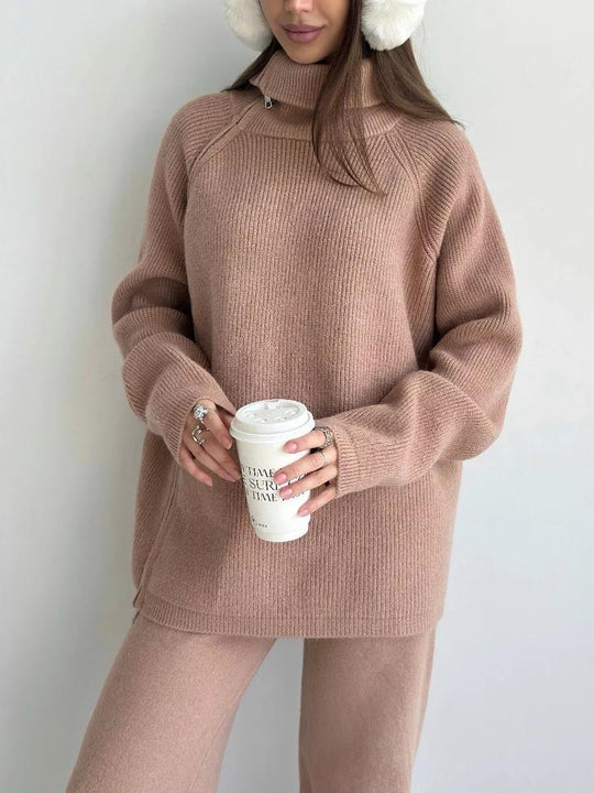 Damen Modernes Strickoberteil mit asymmetrischem Reißverschluss EB