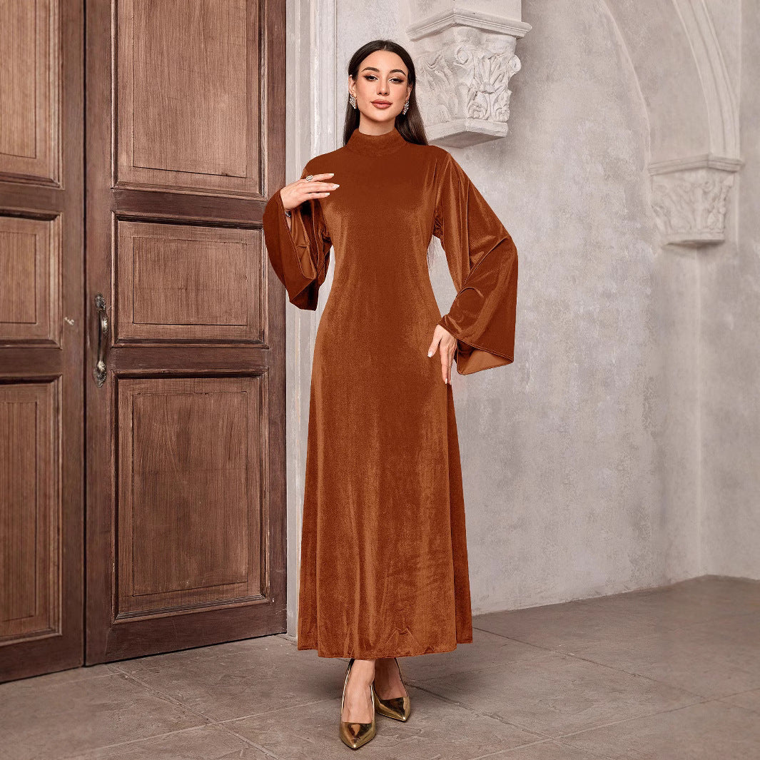 Damen Elegantes Maxikleid mit weitem Kragen und extravaganten Ärmeln EB