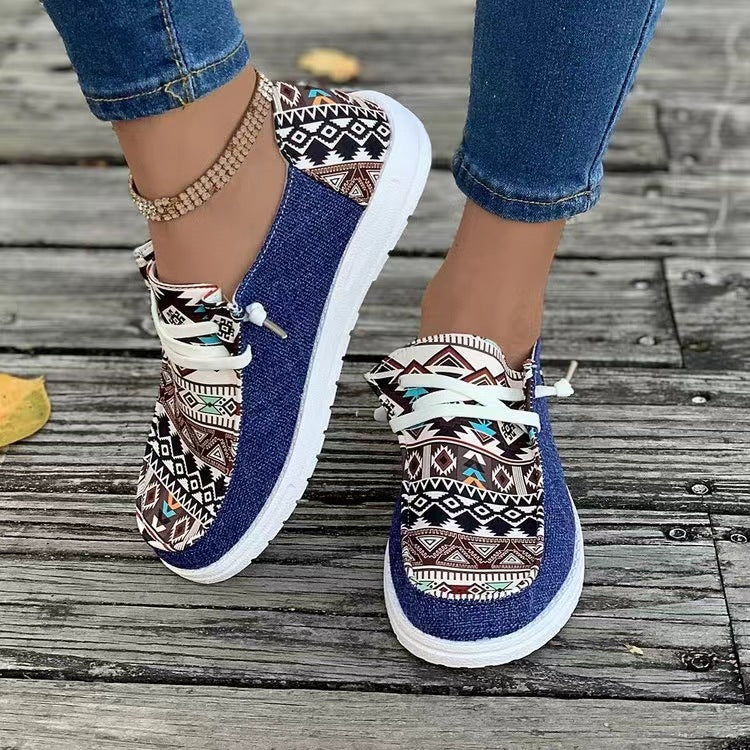 Damen Freizeitschuhe im trendigen Ethno-Design mit elastischen Schnürsenkeln und atmungsaktiven Obermaterialien EB