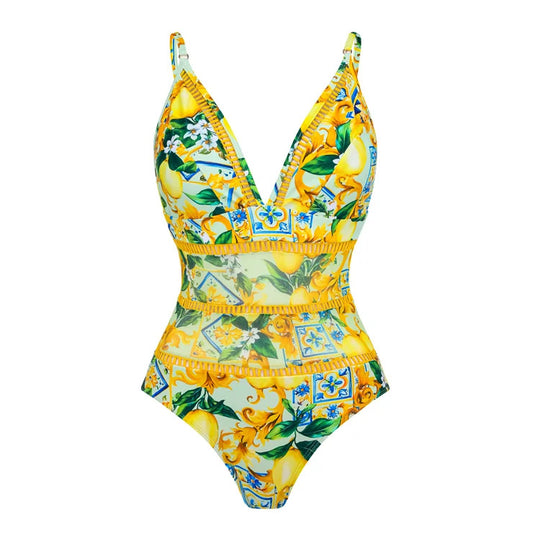 Damen Einteiler-Badeanzug mit floralem Mustermix und raffinierten Cut-Outs EB