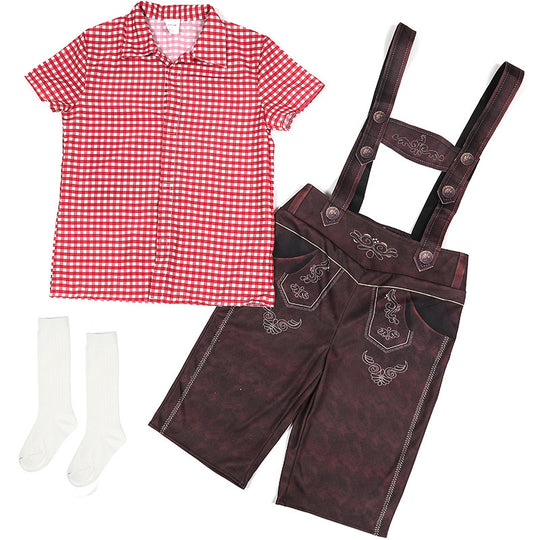 Damen nan traditionelle Trachtenlederhose mit verstellbaren Trägern und kariertem Blusen-Set EB