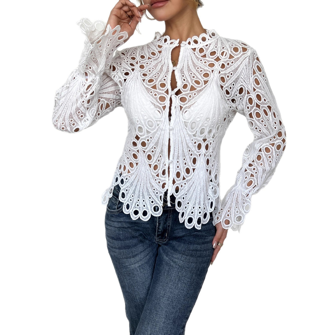Damen Spitze Bluse mit eleganten Cut-Outs und figurschmeichelndem Design EB