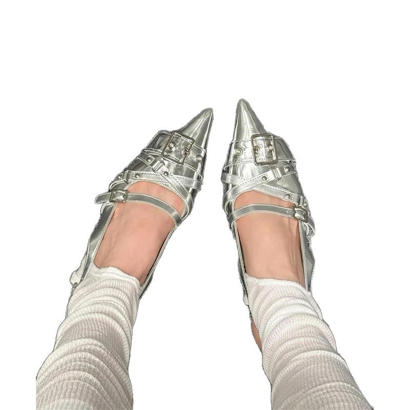 Damen elegante spitze Ballerinas mit Schnallenverzierung EB