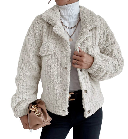 Damen kuschelige Overshirtjacke mit strukturiertem Fell EB
