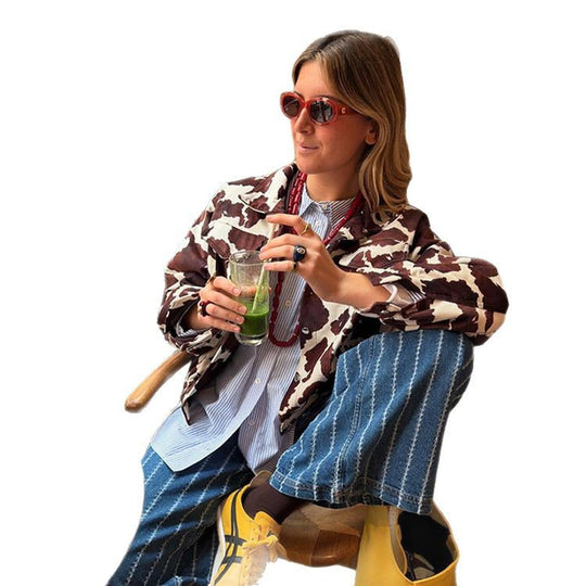 Damen Kunstlederjacke im modernen Cow-Print Design EB