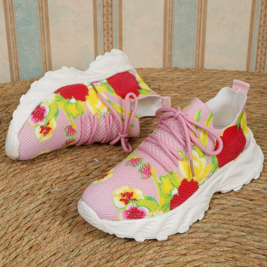 Damen modische Sneakers mit floralem Design und atmungsaktiver Textiloberfläche EB