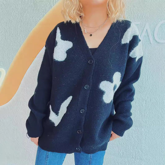 Damen gemütliche Strickjacke mit verspielten Motivakzenten EB