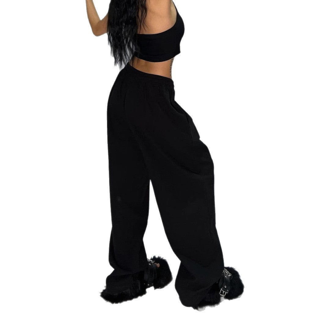 Damen nan weit geschnittene Loungehose mit hohem Bund extra weitem Bein und Tunnelzug EB