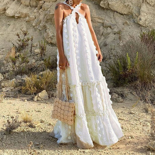 Damen Maxi-Kleid mit verspielten Rüschendetails und floralem Muster EB